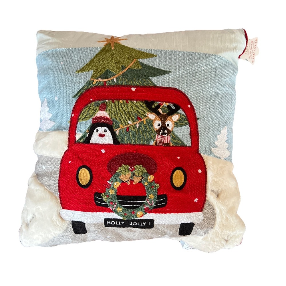 ID HOME FASHIONS Xmas Trip Embroidered Holiday Decorative Pillow,‎ 18"x18"